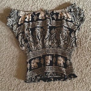 Elegant Black and Cream Off-Shoulder Top